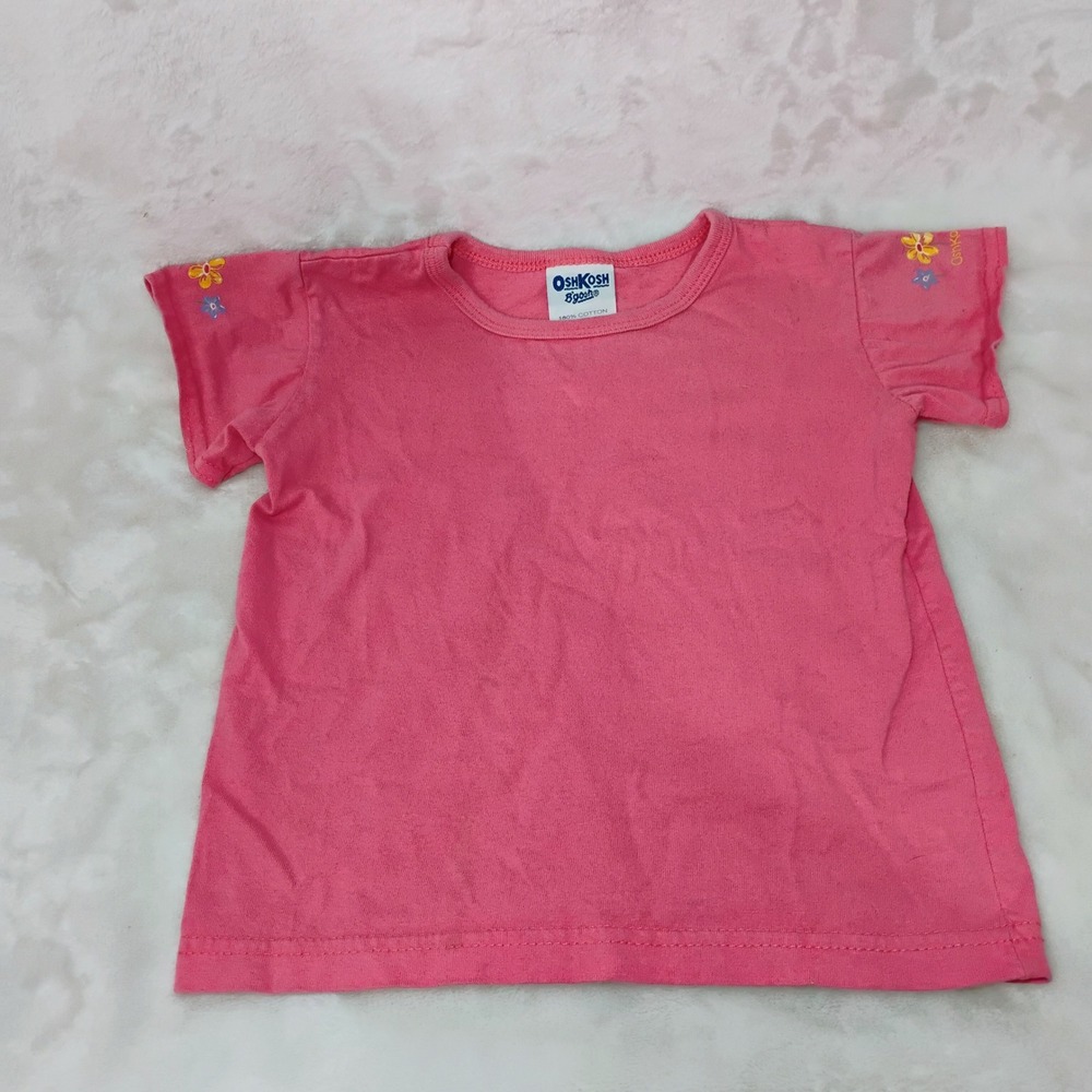 Vtg OshKosh Bgosh Girls Pink Cotton Flower Sleeve‎ T Shirt 4T Made in USA E